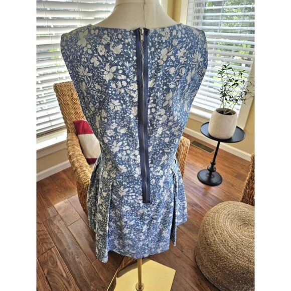 Gap Floral Pleated Fit And Flare Dress Pockets Size 8 Cottagecore Chambray Blue - Picture 4 of 13